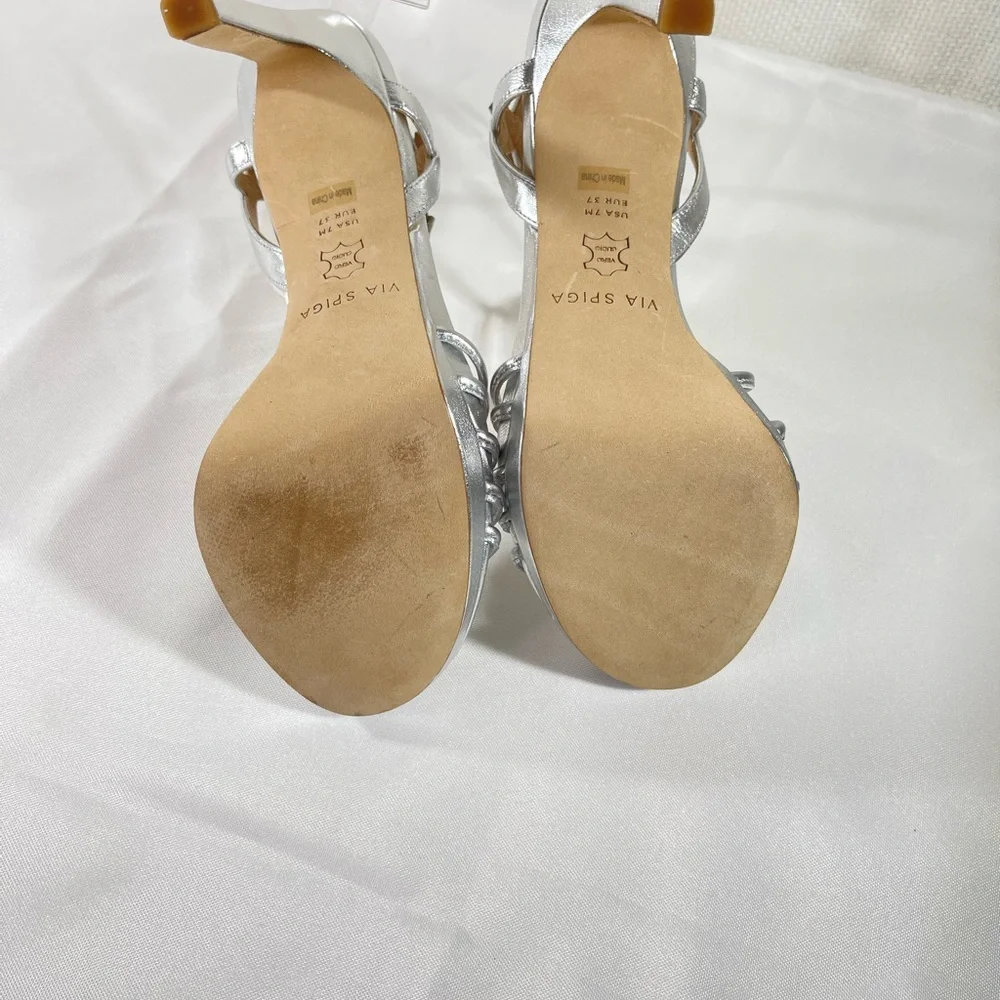 Via Spiga Womens Malka High Heel Ankle Strap Sandal Metallic Silver Size…